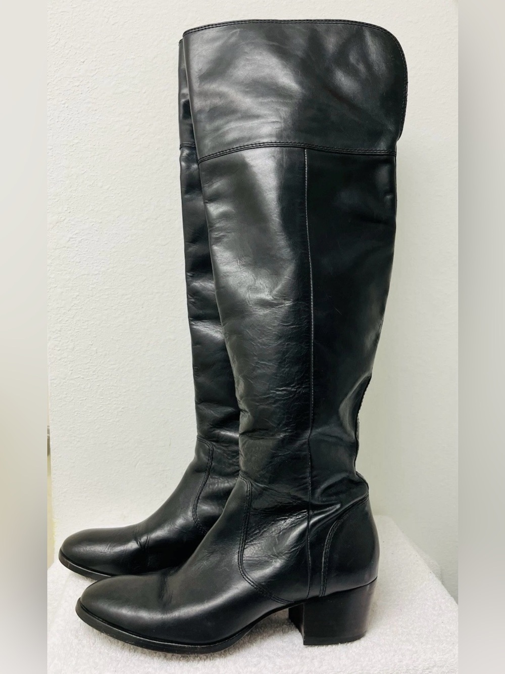 Frye Clara Over the Knee Women’s Black Leather Boots Side Zip Size 10